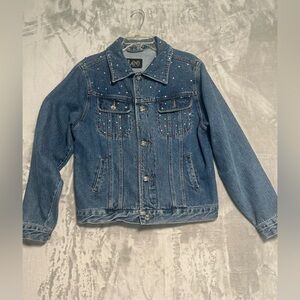 Lee Denim Trucker Jacket Women’s Large Blue Buttons Rhinestones Bedazzled